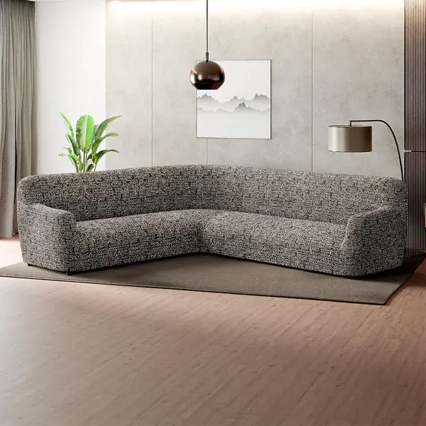 Bielastické potahy GLORIA hnědá rohová sedačka (š. 350 - 530 cm)