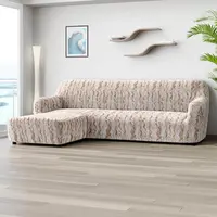 Bielastické potahy OCEANO NOVÉ béžové sedačka s otomanem vlevo (š. 170 - 300 cm)