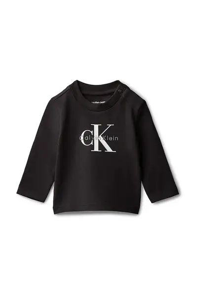 Dětské tričko s dlouhým rukávem Calvin Klein Jeans černá barva, s potiskem, IN0IN00335