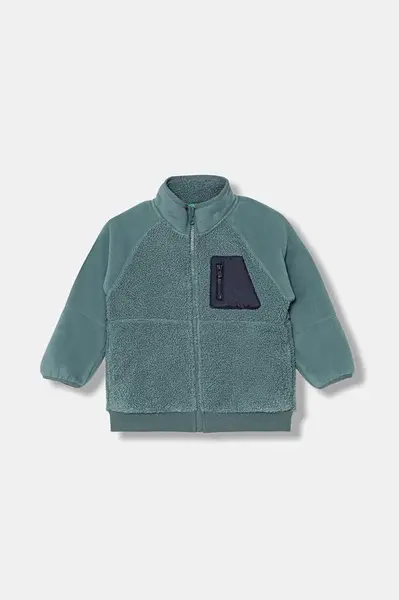 Dětská fleecová mikina United Colors of Benetton tyrkysová barva, hladká, 3PNYG5044