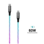 Svítící nabíjecí kabel FIXED, USB-C/USB-C, podpora PD, 1,2 metr, 60W, duhová