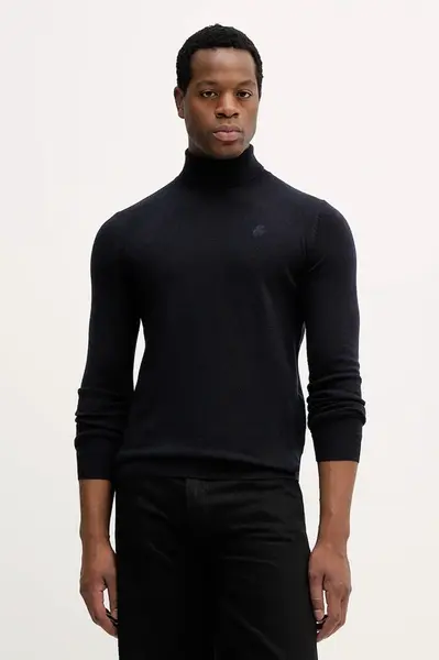 Vlněný svetr Karl Lagerfeld pánský, hnědá barva, s golfem, 554399.655058