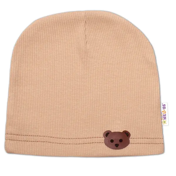 Baby Nellys Žebrovaná čepice Medvídek - béžová vel.  80/86