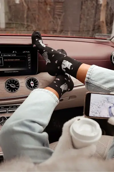 Milena Dámské ponožky kočky a srdce černé