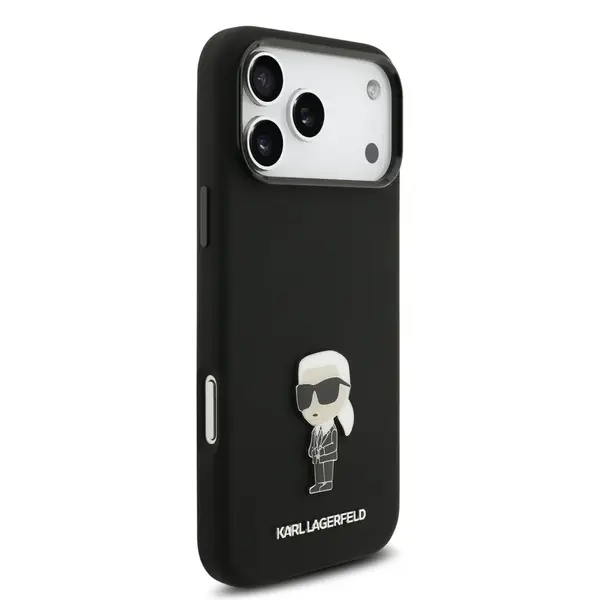 Zadní kryt Karl Lagerfeld Liquid Silicone Metal Ikonik pro Apple iPhone 17 Pro Max, černá