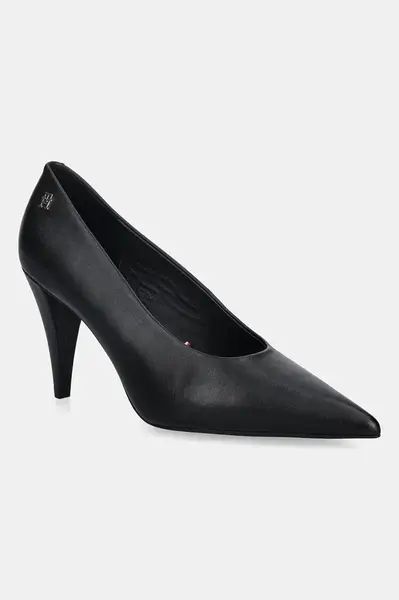 Kožené lodičky Tommy Hilfiger TH SMOOTH LEATHER PUMP černá barva, FW0FW08960