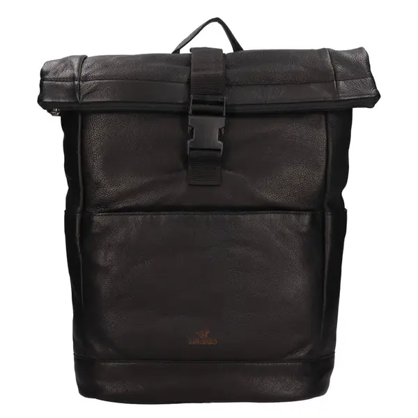 Rolovací kožený batoh Mustang Falko - černá