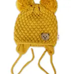 Baby Nellys Zimní čepice Teddy Bear na zavazování, hořčicová