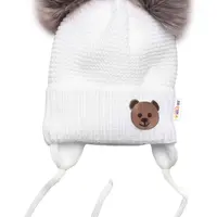Baby Nellys Dětská zimní čepice s fleecem Teddy Bear,bambulky - bílá, šedá