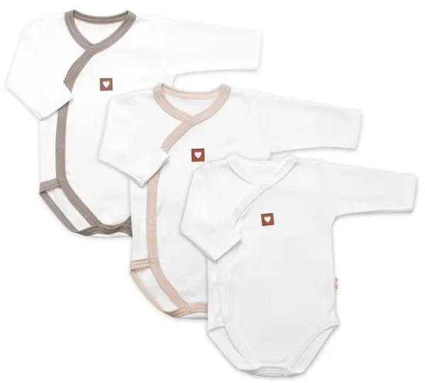 Baby Nellys Rostoucí výhodná sada, 3x Body zap. bokem Nature - béžová/taupe/bílá, vel. 56/62