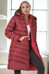 Z9690 DEWBERRY SHEARLING HOODED WOMEN'S COAT-BURGUNDY