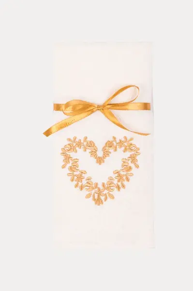 Kuchyňské utěrky HEART, 2 ks Krémová / Hořčicová Sada (2ks, 40x60 cm)