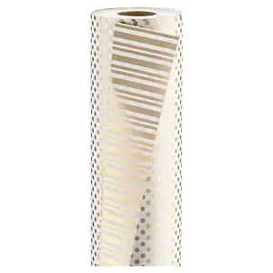 Oboustranný dárkový balicí papír, šířka 70cm, délka 50m, zlatý, motiv pruhy/tečky