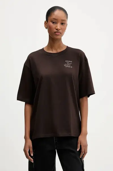 Bavlněné tričko adidas dámské, hnědá barva, KT3274