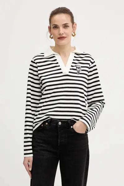 Bavlněné tričko s dlouhým rukávem Karl Lagerfeld IKON černá barva, A4W17081