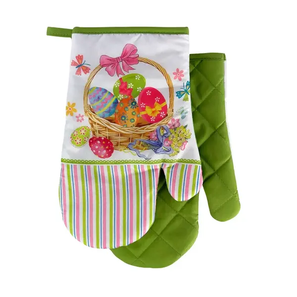 Sada 2 kuchynských chňapiek s magnetom EASTER EGGS, bielo-zelená