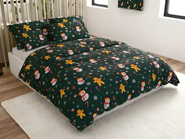 Obliečky z mikrovlákna SNOWMAN AND GINGERBREAD zelené Rozmer obliečky: 70 x 90 cm | 140 x 200 cm