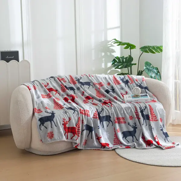 Vánoční mikroplyšová deka MERRY CHRISTMAS DEER šedá Rozměr: 160 x 200 cm