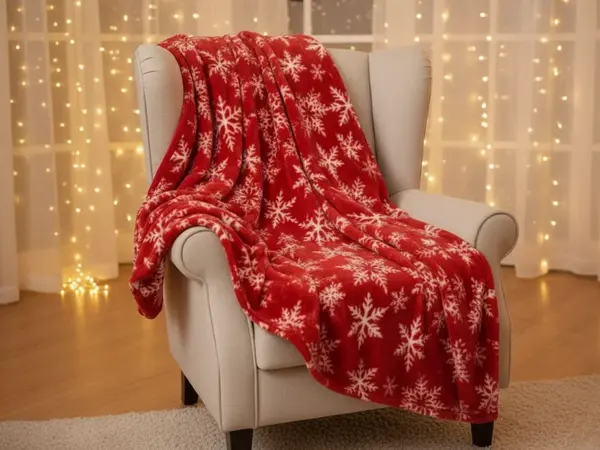 Vianočná mikroplyšová deka FROSTY FLAKES, červená Rozmer: 200 x 220 cm