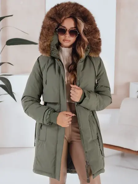 Dámská zimní bunda se zeleným odstínem