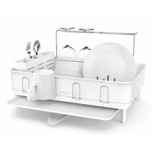 Odkvapkávač na riad Simplehuman s držiakom na poháre biela oceľ SHKT1198