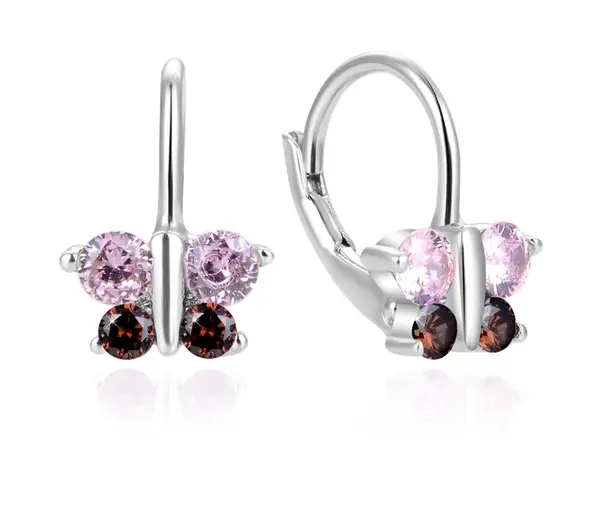 Beneto Slušivé strieborné náušnice so zirkónmi Motýliky AGUC810DL