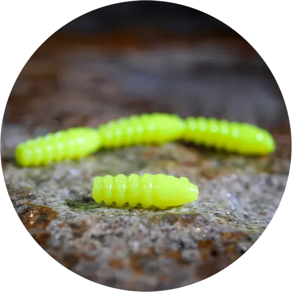 Redbass gumová nástraha trout grub signal yellow uv color - 3x33 mm