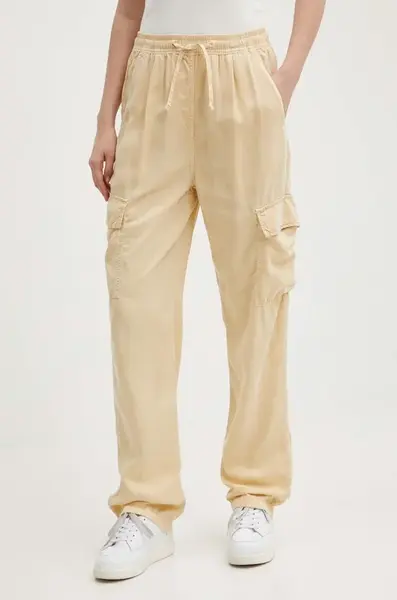 Kalhoty Pepe Jeans EVA dámské, béžová barva, kapsáče, high waist, PL211738