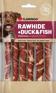 Flamingo R'Hide tyčinky, pamlsky pro psy - kachna, treska 70 g (6 ks 12 cm, 11 g/ks)