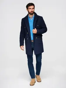 Ombre Men's double-breasted coat with decorative buttons - indigo