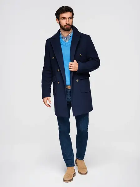 Ombre Men's double-breasted coat with decorative buttons - indigo