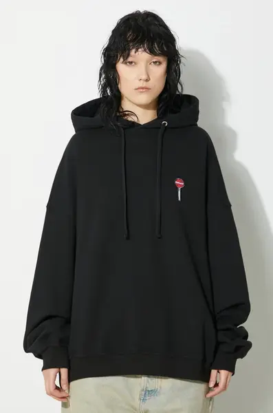 Bavlněná mikina Fiorucci Black Lollipop Patch Hoodie černá barva, s kapucí, s aplikací, M01FPSHO092CJ05BK01