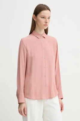 Košile s příměsí hedvábí PS Paul Smith růžová barva, regular, s klasickým límcem, W2R.019B.P31186