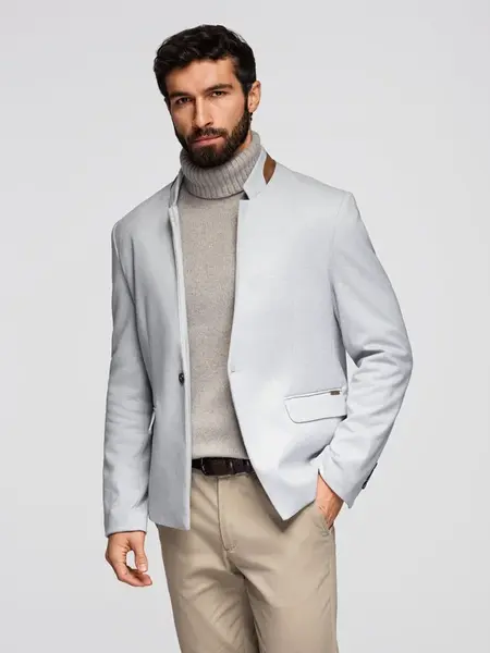 Ombre Men's melange rayon jacket with stand-up collar - grey melange