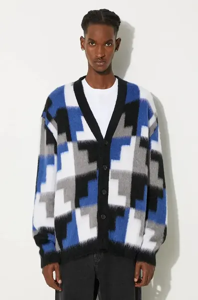 Svetr s příměsí vlny Marcelo Burlon AOP Damier Cross Knit Cardigan