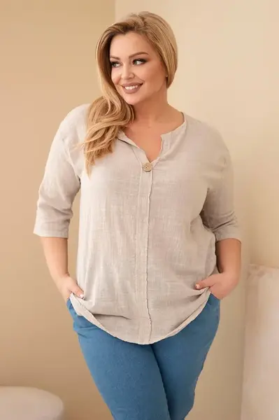 Kesi Plus Size blúzka s ozdobnými gombíkmi béžová