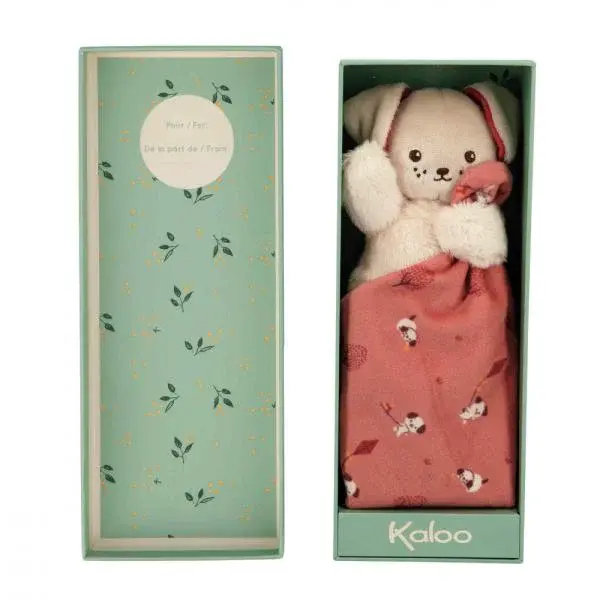 Kaloo Carré Douceur Plyšová hračka s látkovým muchláčkem Pejsek červená