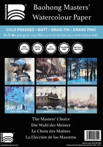 Akvarelový papír Baohong Masters v roli 300g CP 1,35x10m