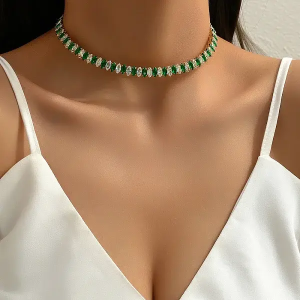 Elegant Women's Party Brass Pave Cubic Zirconia Horse Eye Tennis Necklaces for Evening Wear