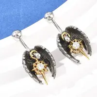 316 Stainless Steel Pave Clear Cubic Zirconia Curved Barbell Dangle Belly Rings