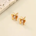 Brass Cubic Zirconia Butterfly Stud Earrings