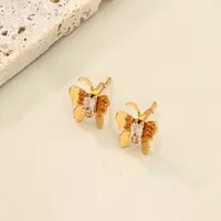 Brass Cubic Zirconia Butterfly Stud Earrings