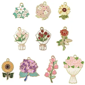 10Pcs 10 Styles Alloy Enamel Pendants
