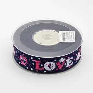 Valentine's Day Word Love Printed Polyester Grosgrain Ribbons for Gift Packaging