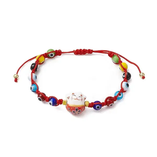Adjustable Lanmpword Evil Eye Braided Bead Bracelet