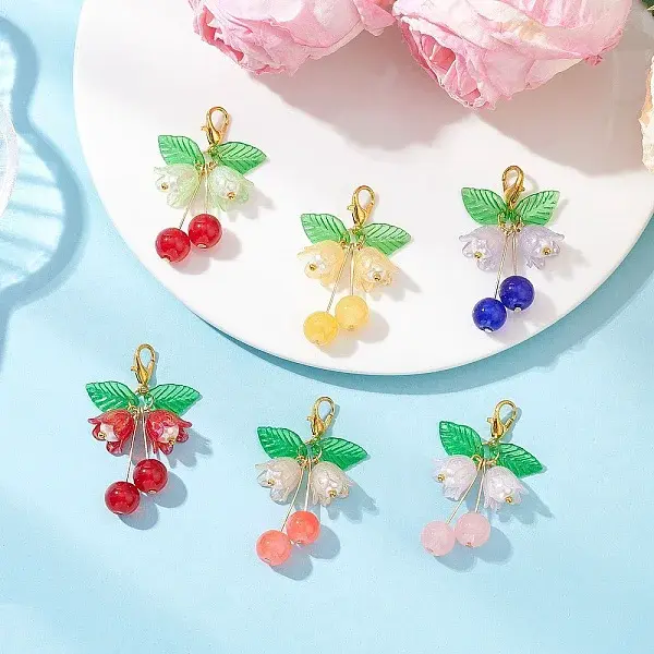 6Pcs 6 Colors Flower Glass & Acrylic Pendant Decorations