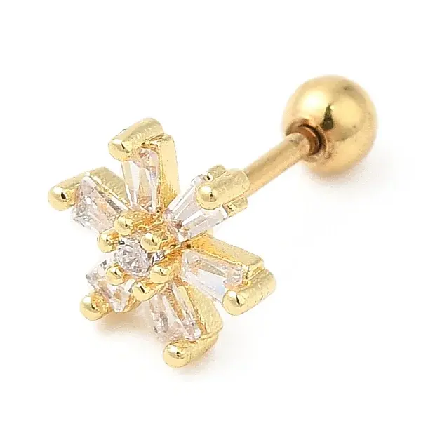 Brass Micro Pave Clear Cubic Zirconia Stud Earrings
