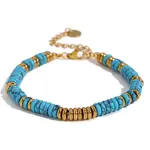 Retro Synthetic Turquoise & Stainless Steel Beaded Bracelets for Women