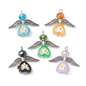 Glass Heart with Tibetan Style Alloy Wings Pendant