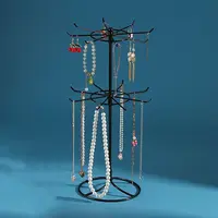 2-Tier Rotatable Iron Jewelry Display Organizer Holder for Necklaces